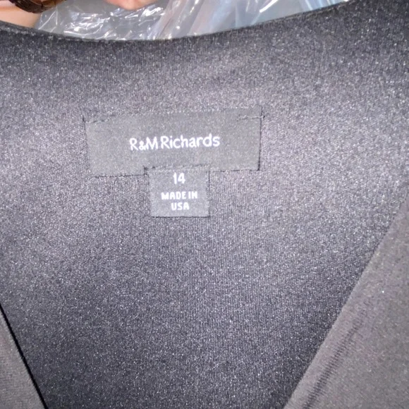 Size 14 , long black party dress with accent belt - Picture 3 of 4